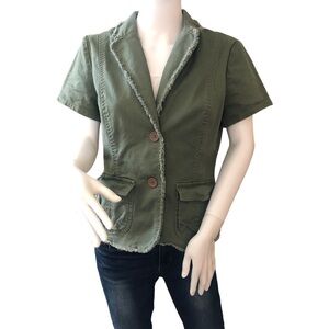 STYLE & CO Petite‎ Medium Army Green Blazer Short Sleeve Fitted Jacket Y2K